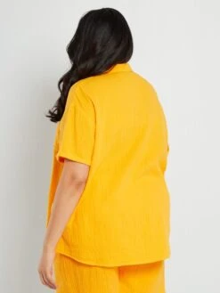 Camisa De Gasa De Algodón - AMARILLO -TrendyModa Ventas camisa de gasa de algodon amarillo zr443 1 frb3