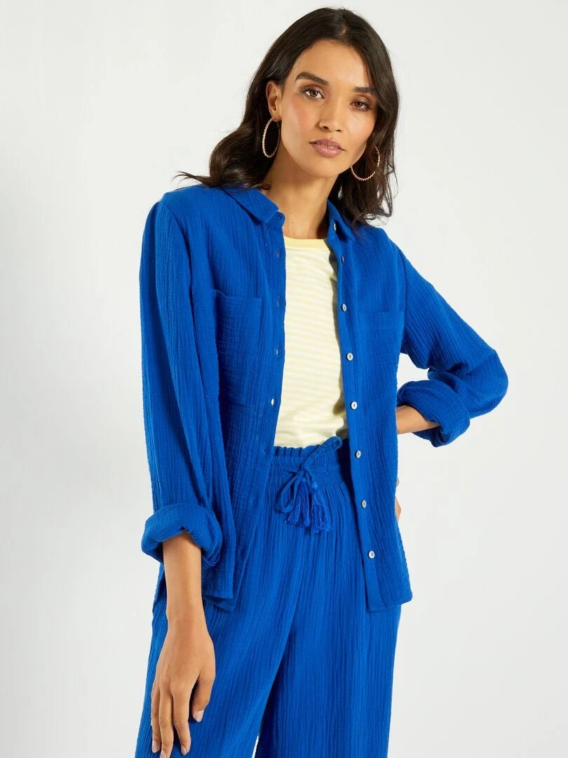 Camisa De Gasa De Algodón - AZUL 3 Camisa De Gasa De Algodón - AZUL