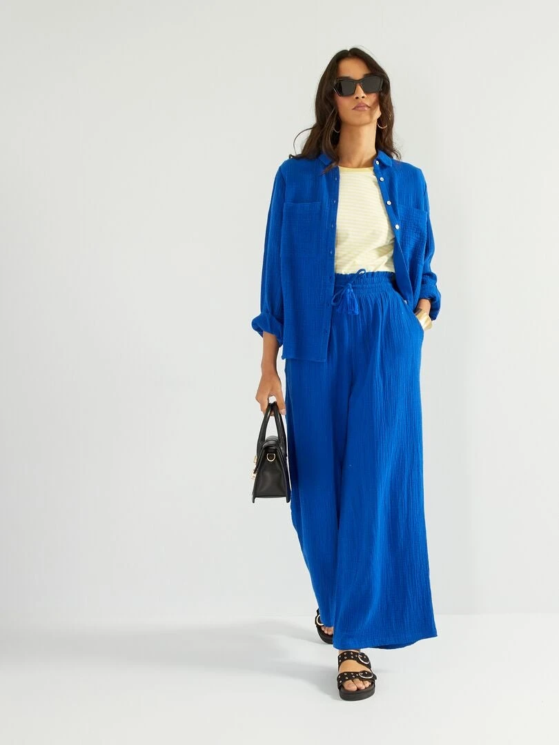 Camisa De Gasa De Algodón - AZUL 4 Camisa De Gasa De Algodón - AZUL - Imagen 2