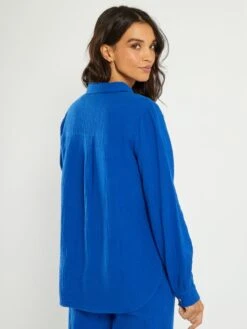 Camisa De Gasa De Algodón - AZUL 9 Camisa De Gasa De Algodón - AZUL -TrendyModa Ventas camisa de gasa de algodon azul zo431 7 frb3