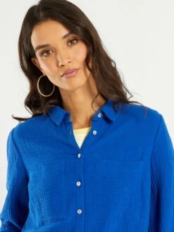 Camisa De Gasa De Algodón - AZUL 10 Camisa De Gasa De Algodón - AZUL -TrendyModa Ventas camisa de gasa de algodon azul zo431 7 frb4