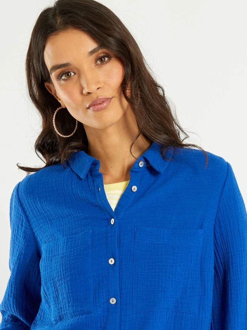 Camisa De Gasa De Algodón - AZUL 6 Camisa De Gasa De Algodón - AZUL - Imagen 4