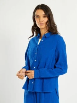 Camisa De Gasa De Algodón - AZUL 11 Camisa De Gasa De Algodón - AZUL -TrendyModa Ventas camisa de gasa de algodon azul zo431 7 frb5