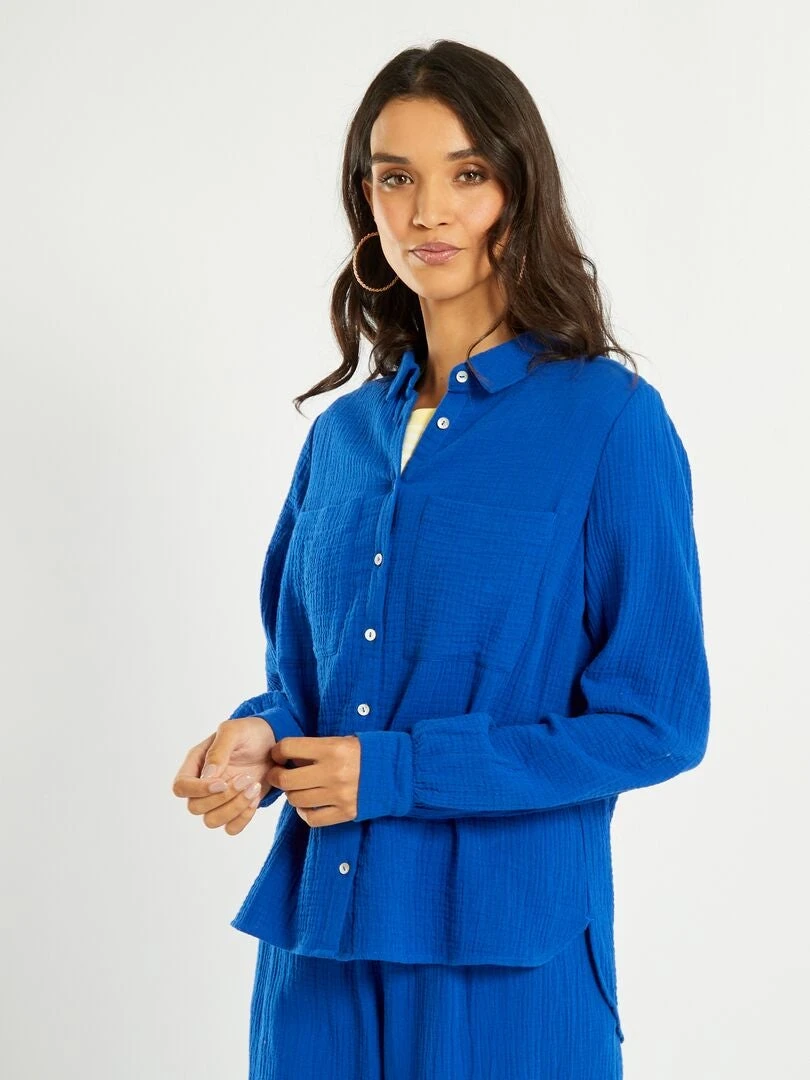 Camisa De Gasa De Algodón - AZUL 7 Camisa De Gasa De Algodón - AZUL - Imagen 5