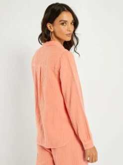 Camisa De Gasa De Algodón - NARANJA -TrendyModa Ventas camisa de gasa de algodon naranja zo431 8 frb4