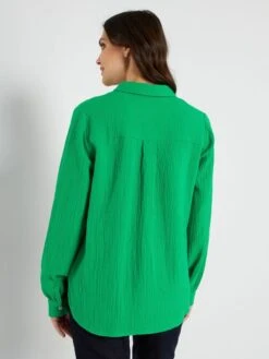Camisa De Gasa De Algodón - Verde Flúor -TrendyModa Ventas camisa de gasa de algodon verde fluor zo431 4 frb4
