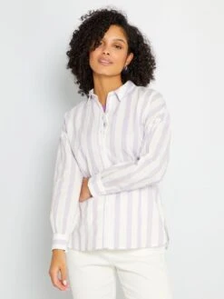 Camisa De Popelina A Rayas - PURPURA -TrendyModa Ventas camisa de popelina a rayas purpura aaa83 1 frb3