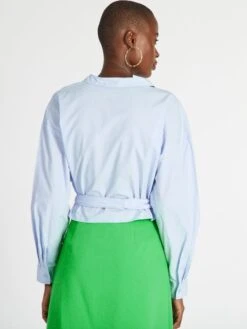 Camisa De Popelina Y Lazo Anudado Por Delante - Azul -TrendyModa Ventas camisa de popelina y lazo anudado por delante azul axn33 2 frb3