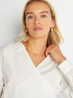 Camisa De Popelina Y Lazo Anudado Por Delante - Blanco -TrendyModa Ventas camisa de popelina y lazo anudado por delante blanco axn33 1 frb4