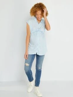 Camisa De Tejido Vaporoso - AZUL 7 Camisa De Tejido Vaporoso - AZUL -TrendyModa Ventas camisa de tejido vaporoso azul zn975 2 frb2