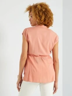 Camisa De Tejido Vaporoso - NARANJA -TrendyModa Ventas camisa de tejido vaporoso naranja zn975 1 frb3