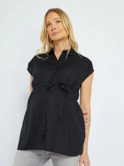 Camisa De Tejido Vaporoso - Negro -TrendyModa Ventas camisa de tejido vaporoso negro zn975 3 frb2