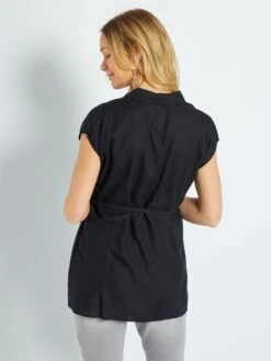 Camisa De Tejido Vaporoso - Negro -TrendyModa Ventas camisa de tejido vaporoso negro zn975 3 frb3