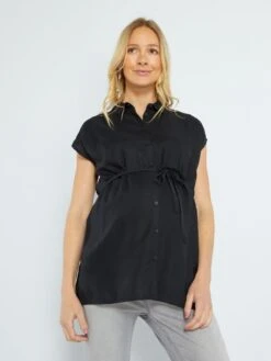 Camisa De Tejido Vaporoso - Negro -TrendyModa Ventas camisa de tejido vaporoso negro zn975 3 frb4