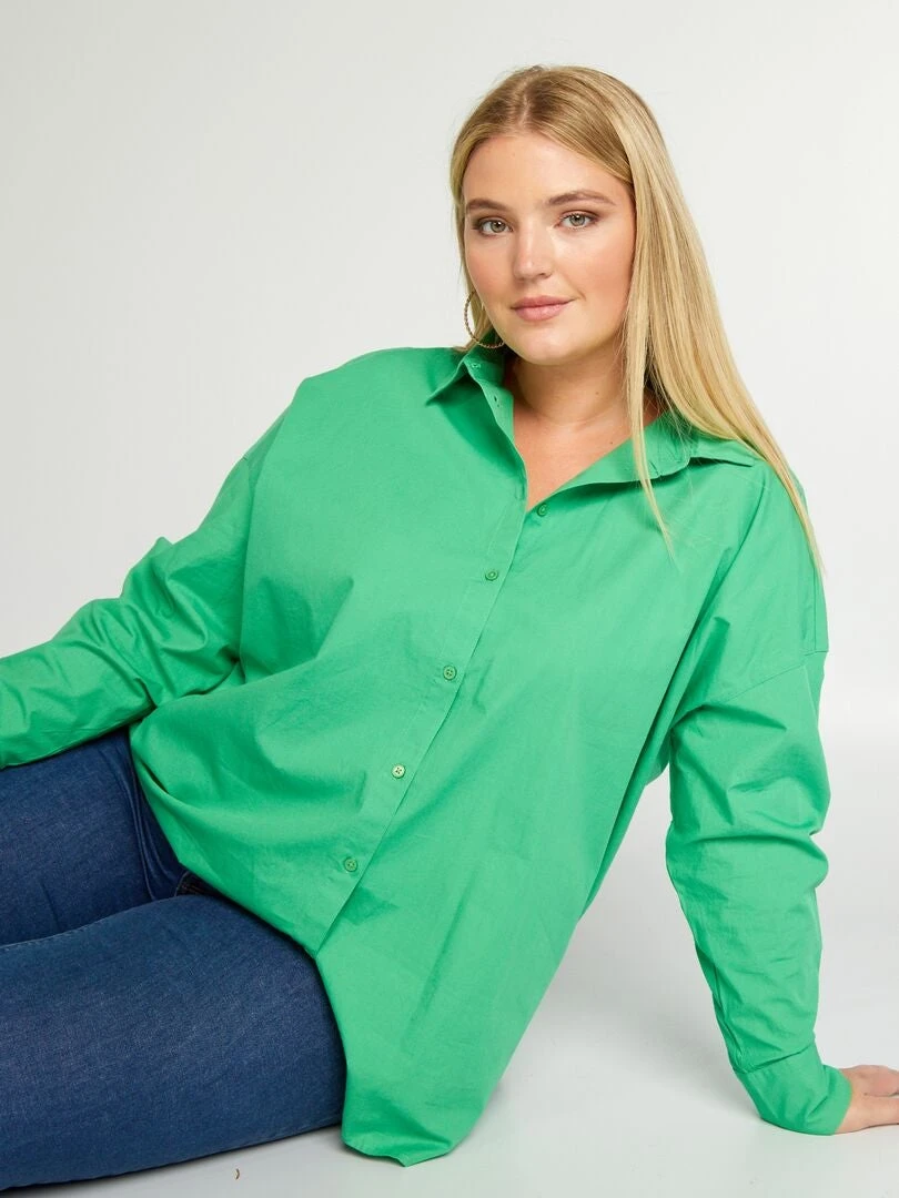 Camisa Larga Con Cuello Italiano - KELLY VERDE 3 Camisa Larga Con Cuello Italiano - KELLY VERDE