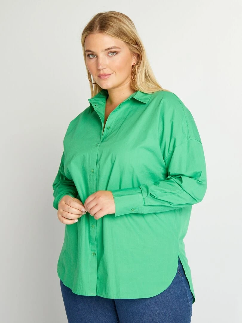 Camisa Larga Con Cuello Italiano - KELLY VERDE 5 Camisa Larga Con Cuello Italiano - KELLY VERDE - Imagen 3
