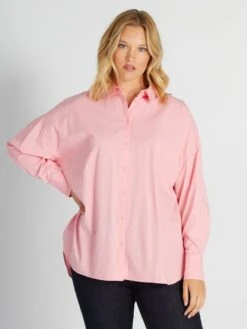 Camisa Larga Con Cuello Italiano - PONI ROSA