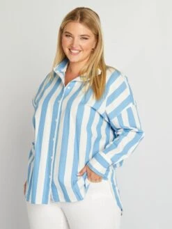 Camisa Larga Con Cuello Italiano - RAYCOCOBLU