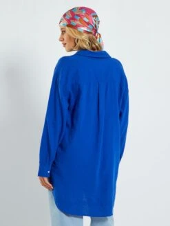 Camisa Larga De Lino - Azul 8 Camisa Larga De Lino - Azul -TrendyModa Ventas camisa larga de lino azul zs584 2 frb3