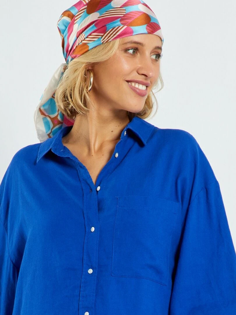 Camisa Larga De Lino - Azul 6 Camisa Larga De Lino - Azul - Imagen 4