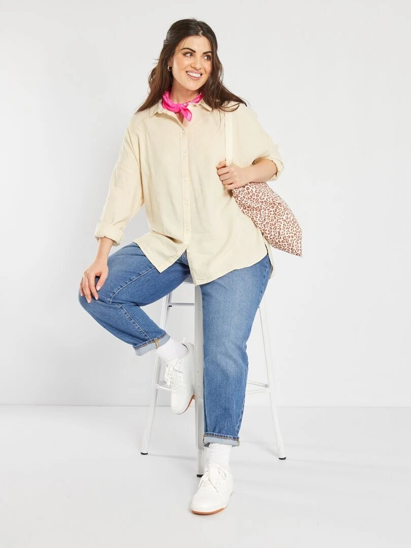 Camisa Larga De Lino - Beige 3 Camisa Larga De Lino - Beige