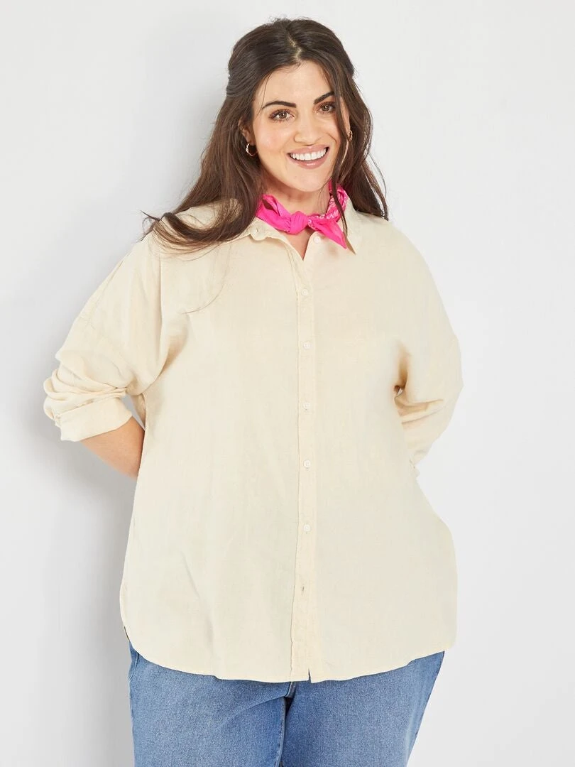 Camisa Larga De Lino - Beige 4 Camisa Larga De Lino - Beige - Imagen 2