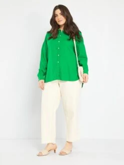 Camisa Larga De Lino - Verde Flúor