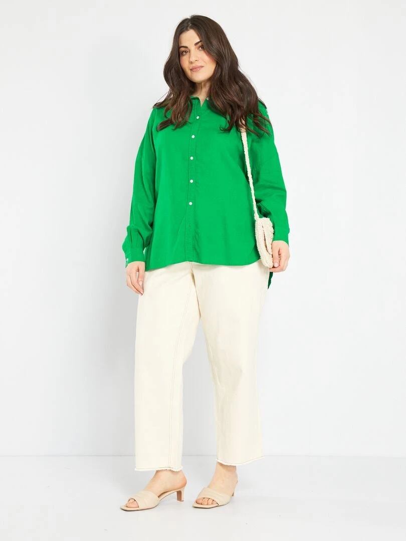 Camisa Larga De Lino - Verde Flúor 3 Camisa Larga De Lino - Verde Flúor