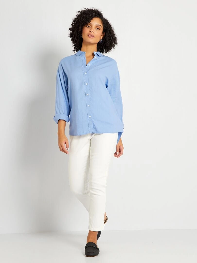 Camisa Larga Lisa De Lino - AZUL 4 Camisa Larga Lisa De Lino - AZUL - Imagen 2