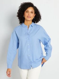 Camisa Larga Lisa De Lino - AZUL 9 Camisa Larga Lisa De Lino - AZUL -TrendyModa Ventas camisa larga lisa de lino azul zn912 2 frb3