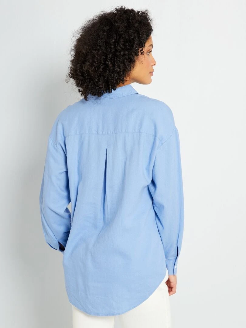 Camisa Larga Lisa De Lino - AZUL 6 Camisa Larga Lisa De Lino - AZUL - Imagen 4