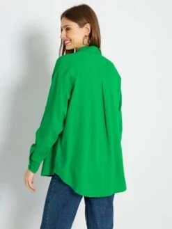 Camisa Larga Lisa De Lino - Verde Flúor -TrendyModa Ventas camisa larga lisa de lino verde fluor zn912 6 frb3