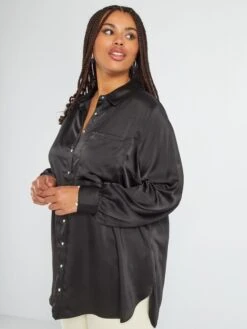 Camisa Larga Satinada - NEGRO -TrendyModa Ventas camisa larga satinada negro aeb16 2 frb4