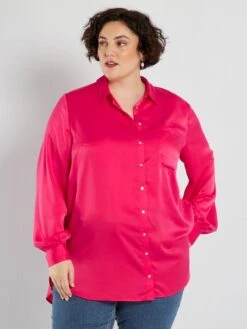 Camisa Larga Satinada - ROSA 9 Camisa Larga Satinada - ROSA -TrendyModa Ventas camisa larga satinada rosa aeb16 1 frb3
