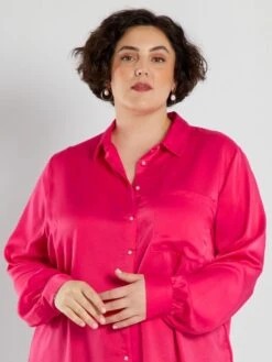 Camisa Larga Satinada - ROSA 11 Camisa Larga Satinada - ROSA -TrendyModa Ventas camisa larga satinada rosa aeb16 1 frb5