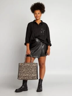 Camisa Lisa Con Ojales De Fantasía - Negro