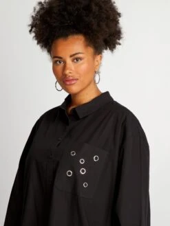 Camisa Lisa Con Ojales De Fantasía - Negro -TrendyModa Ventas camisa lisa con ojales de fantasia negro ayd17 1 frb4