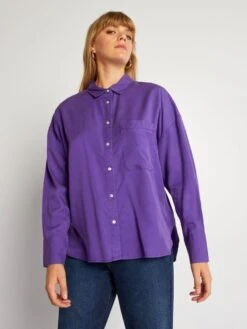 Camisa Lisa De Manga Larga - Morado