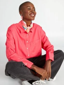 Camisa Lisa De Manga Larga - Rosa