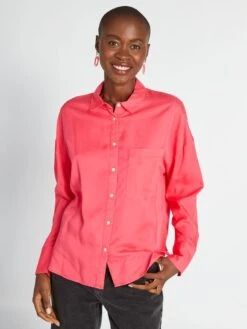 Camisa Lisa De Manga Larga - Rosa -TrendyModa Ventas camisa lisa de manga larga rosa aee34 3 frb5