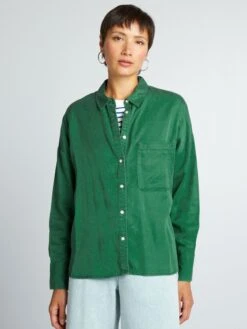 Camisa Lisa De Manga Larga - Verde -TrendyModa Ventas camisa lisa de manga larga verde aee34 4 frb5