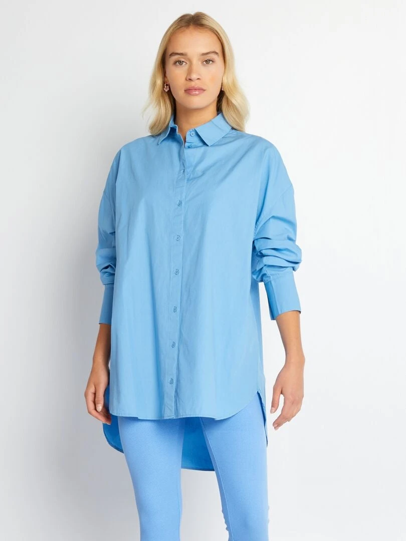 Camisa Oversize De Popelina - Azul 4 Camisa Oversize De Popelina - Azul - Imagen 2