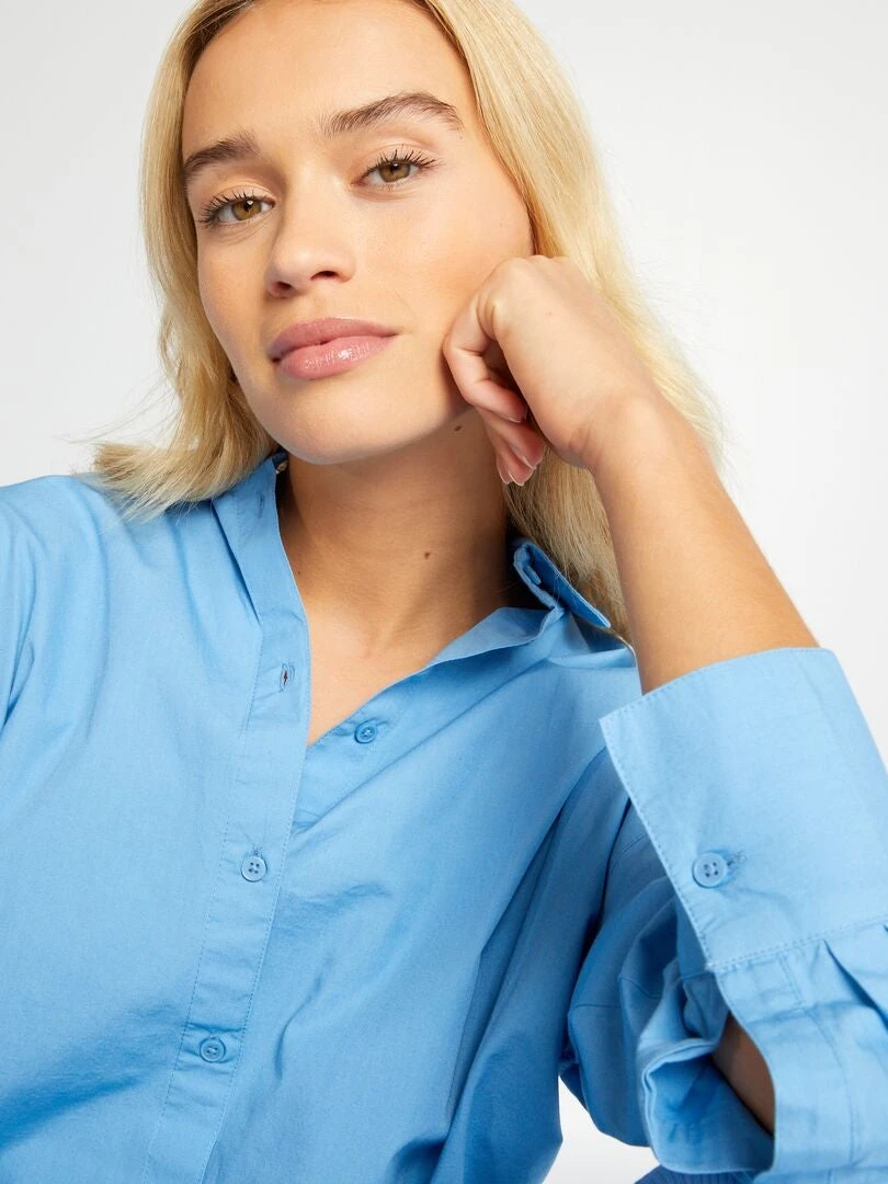 Camisa Oversize De Popelina - Azul 7 Camisa Oversize De Popelina - Azul - Imagen 5