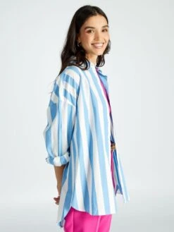 Camisa Oversize De Popelina - Azul/blanco -TrendyModa Ventas camisa oversize de popelina azulblanco aee08 8 frb3