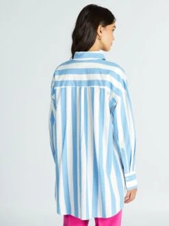 Camisa Oversize De Popelina - Azul/blanco -TrendyModa Ventas camisa oversize de popelina azulblanco aee08 8 frb4