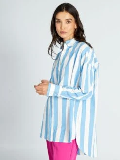 Camisa Oversize De Popelina - Azul/blanco -TrendyModa Ventas camisa oversize de popelina azulblanco aee08 8 frb5