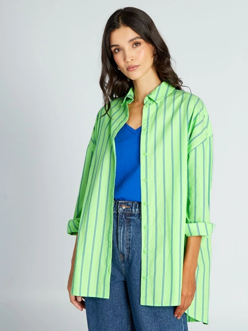 Camisa Oversize De Popelina - Rayas Verdes 5 Camisa Oversize De Popelina - Rayas Verdes - Imagen 3
