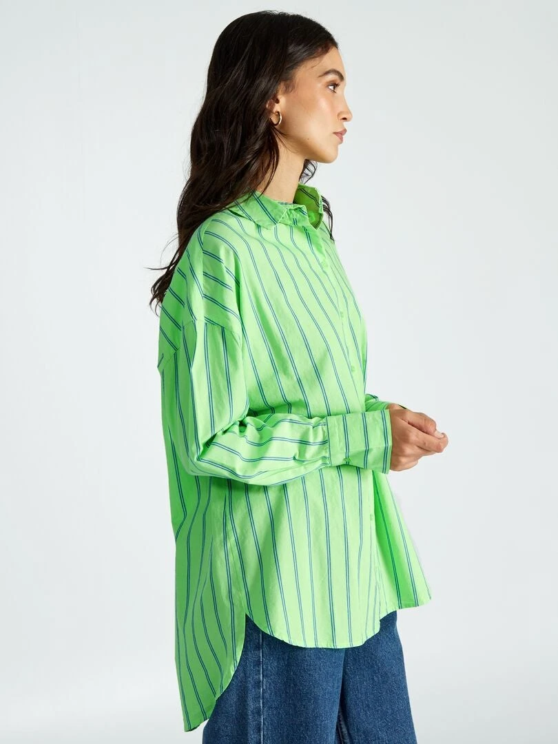 Camisa Oversize De Popelina - Rayas Verdes 6 Camisa Oversize De Popelina - Rayas Verdes - Imagen 4