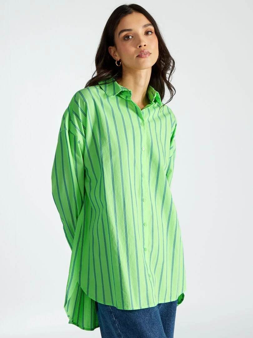 Camisa Oversize De Popelina - Rayas Verdes 8 Camisa Oversize De Popelina - Rayas Verdes - Imagen 6