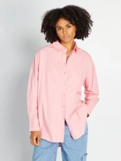 Camisa Oversize De Popelina - Rosa